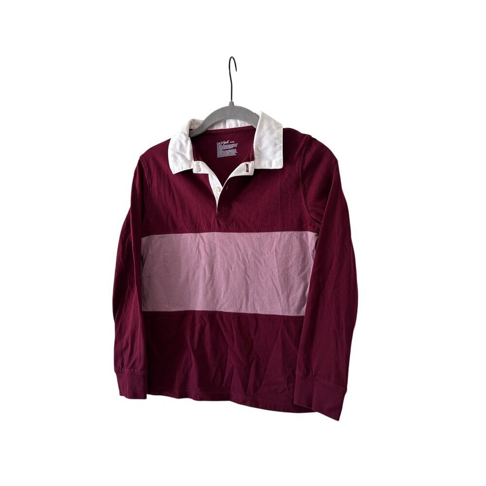 Cat & Jack Boys Rugby Polo Shirt Burgundy Colorblock Long Sleeve 100% Cotton - Picture 4 of 7